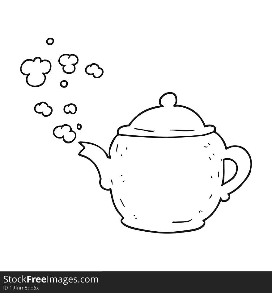 black and white cartoon teapot