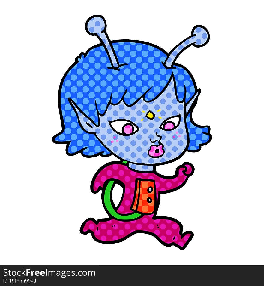 pretty cartoon alien girl running. pretty cartoon alien girl running