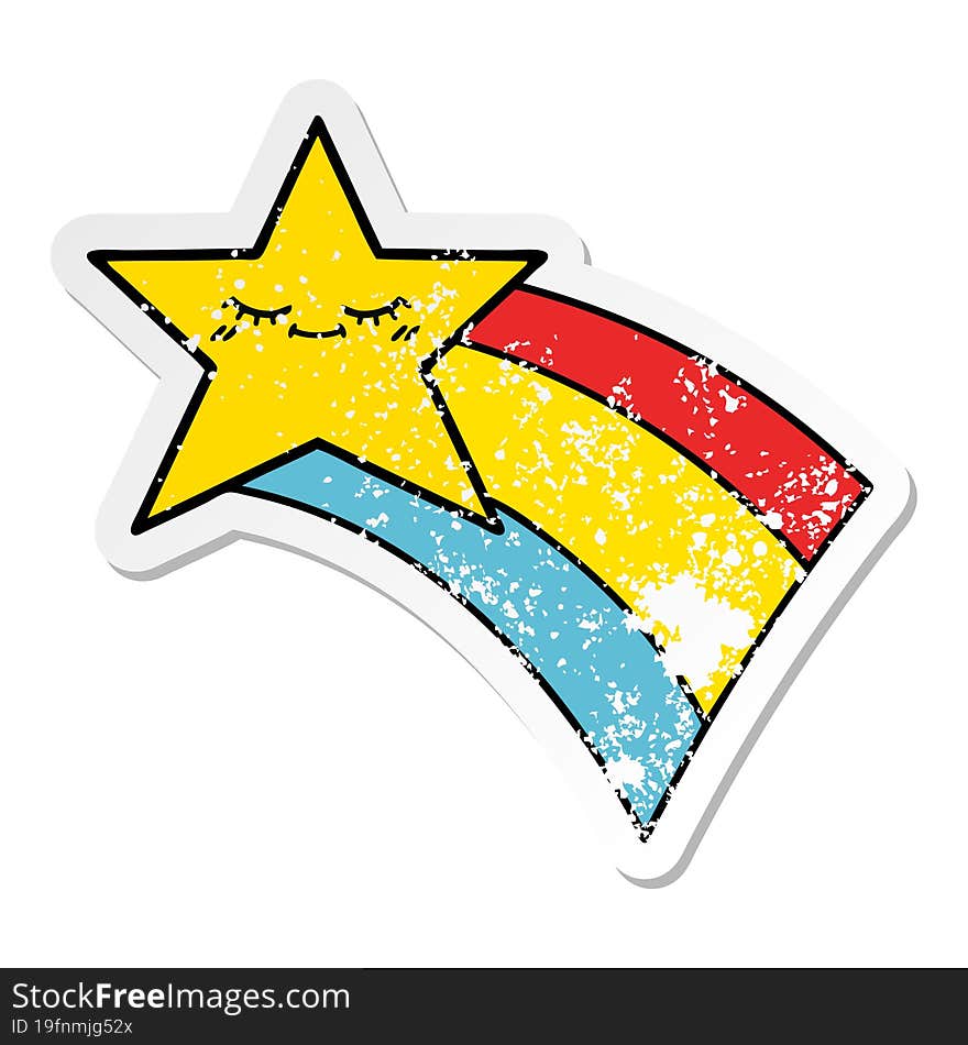 distressed sticker of a cute cartoon shooting rainbow star