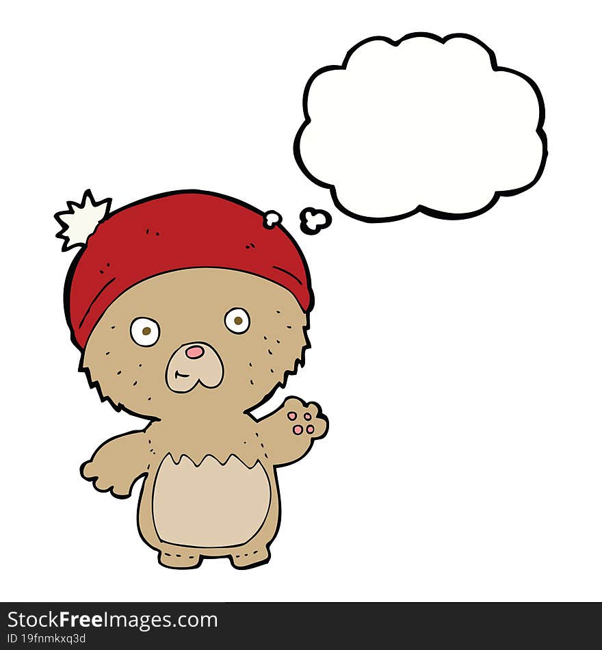 Cartoon Cute Teddy Bear In Hat With Thought Bubble