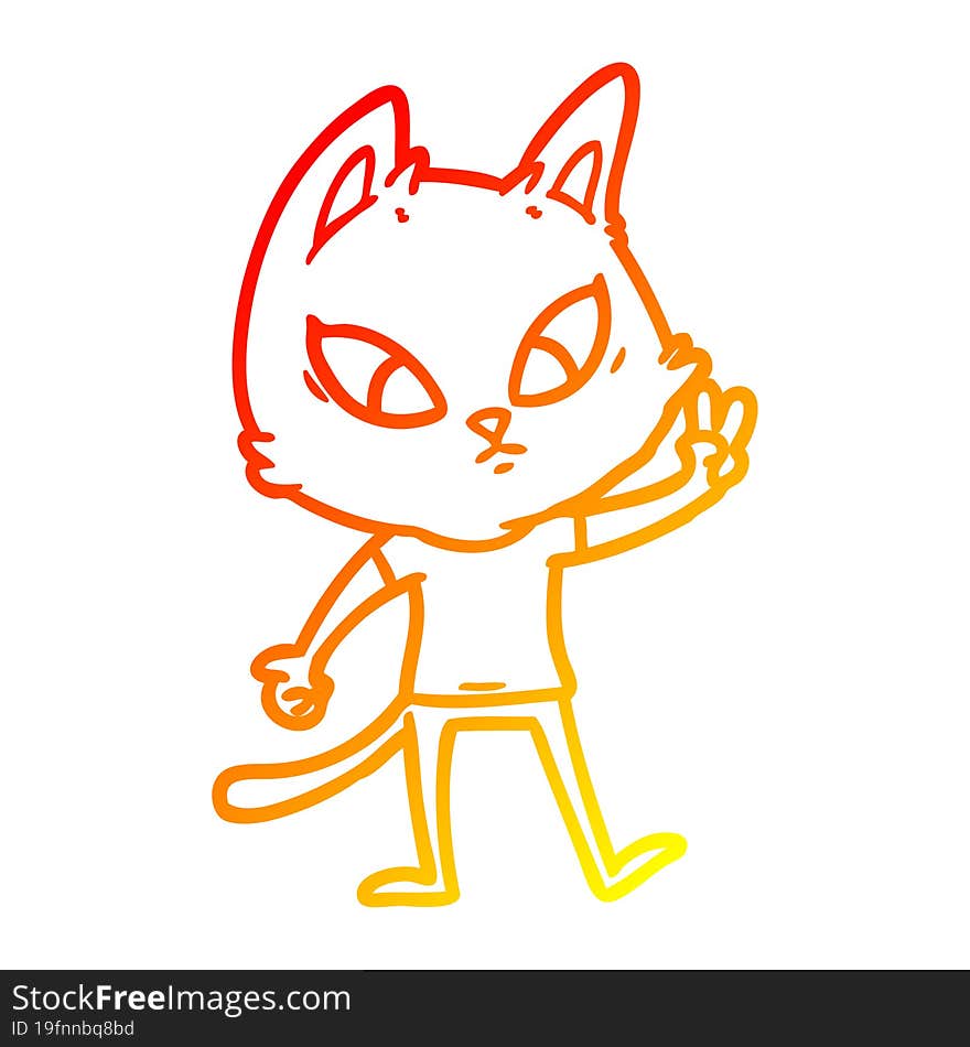 warm gradient line drawing confused cartoon cat