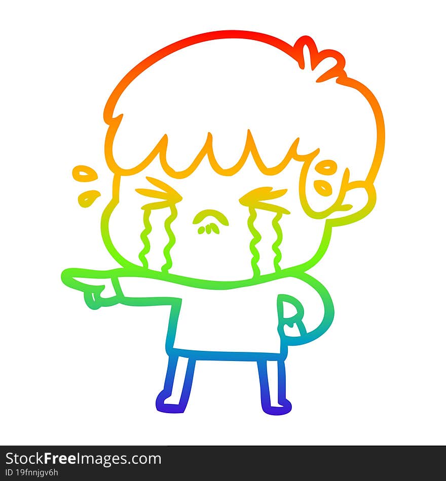 Rainbow Gradient Line Drawing Cartoon Boy Crying