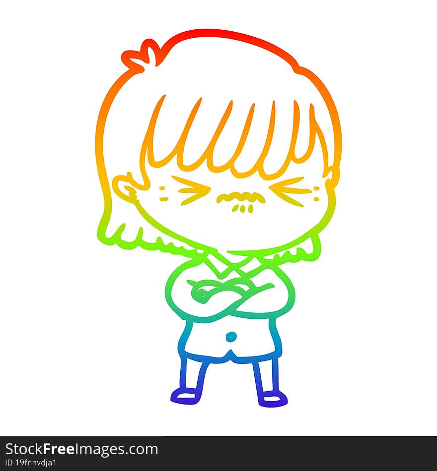 rainbow gradient line drawing annoyed cartoon girl