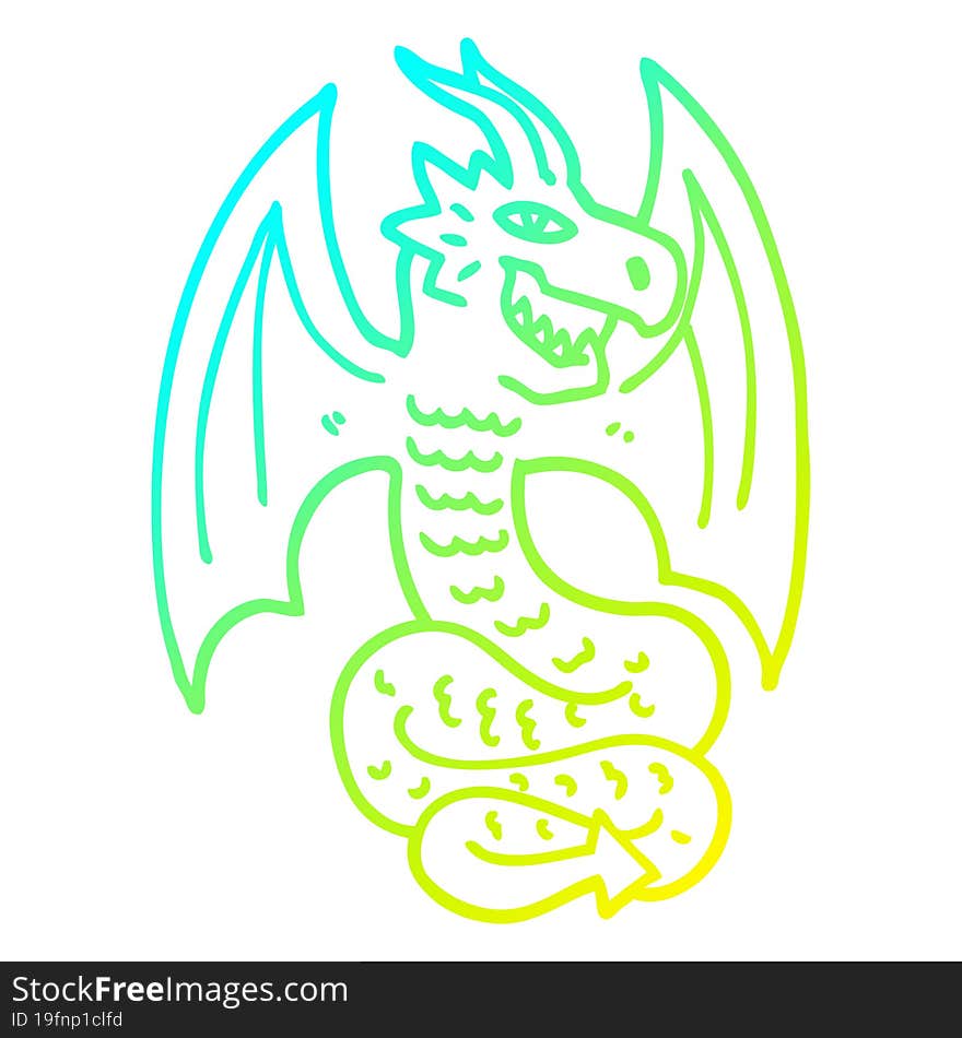 cold gradient line drawing cartoon dragon