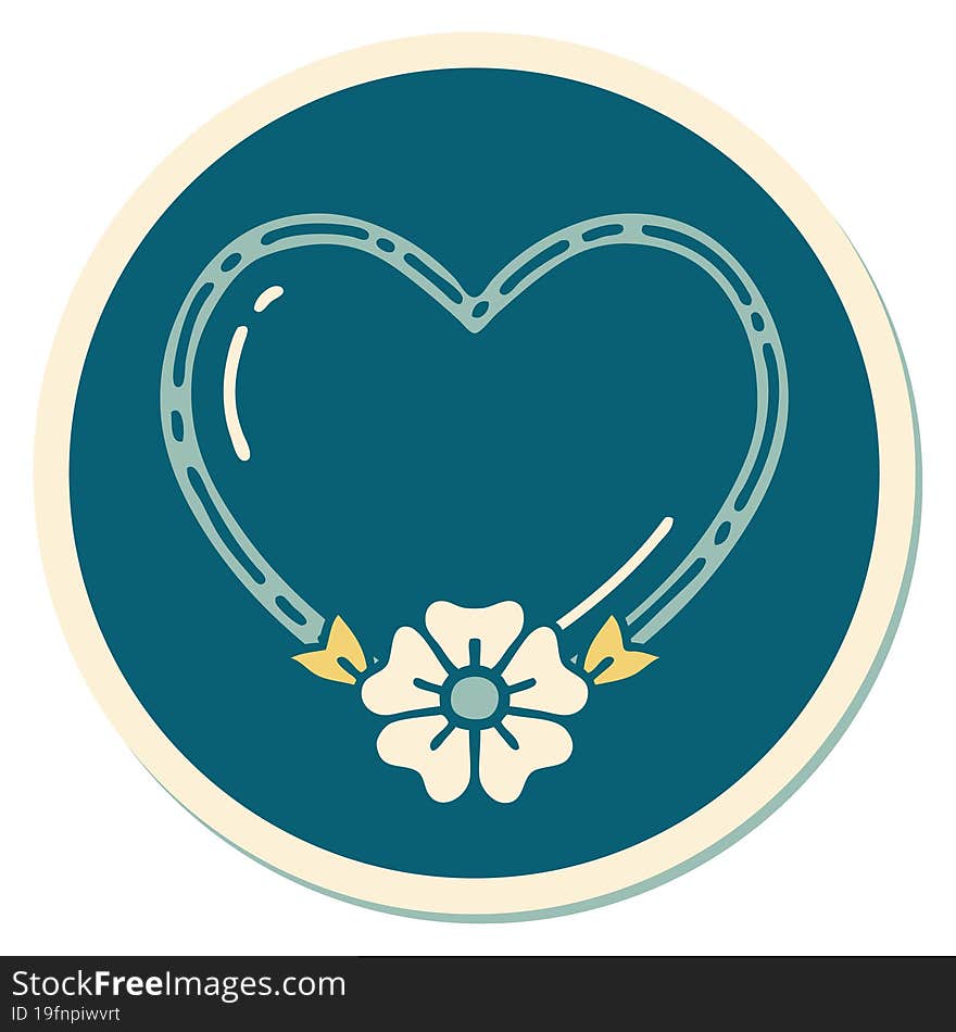 Tattoo Style Sticker Of A Heart And Flower