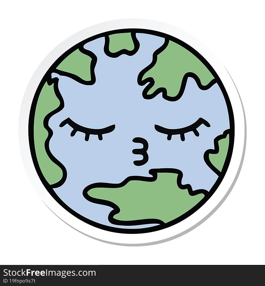 sticker of a cute cartoon planet earth