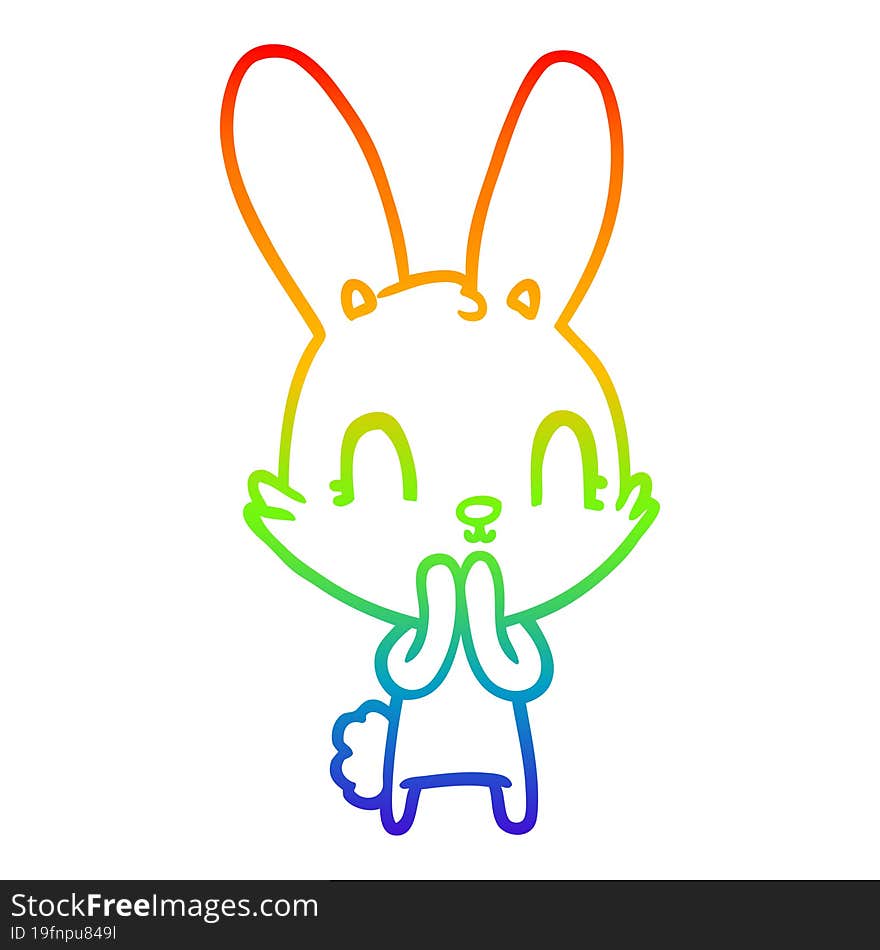 Rainbow Gradient Line Drawing Cute Cartoon Rabbit