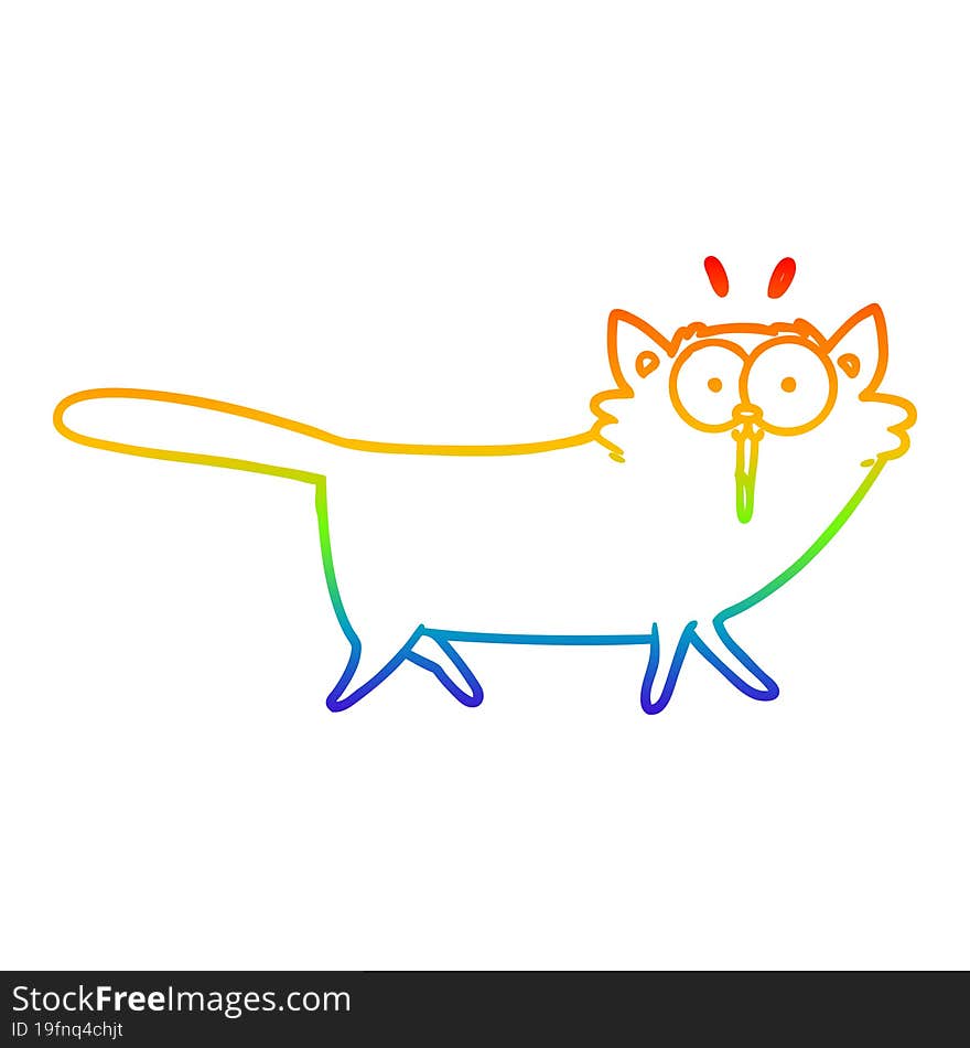 rainbow gradient line drawing of a cartoon cat