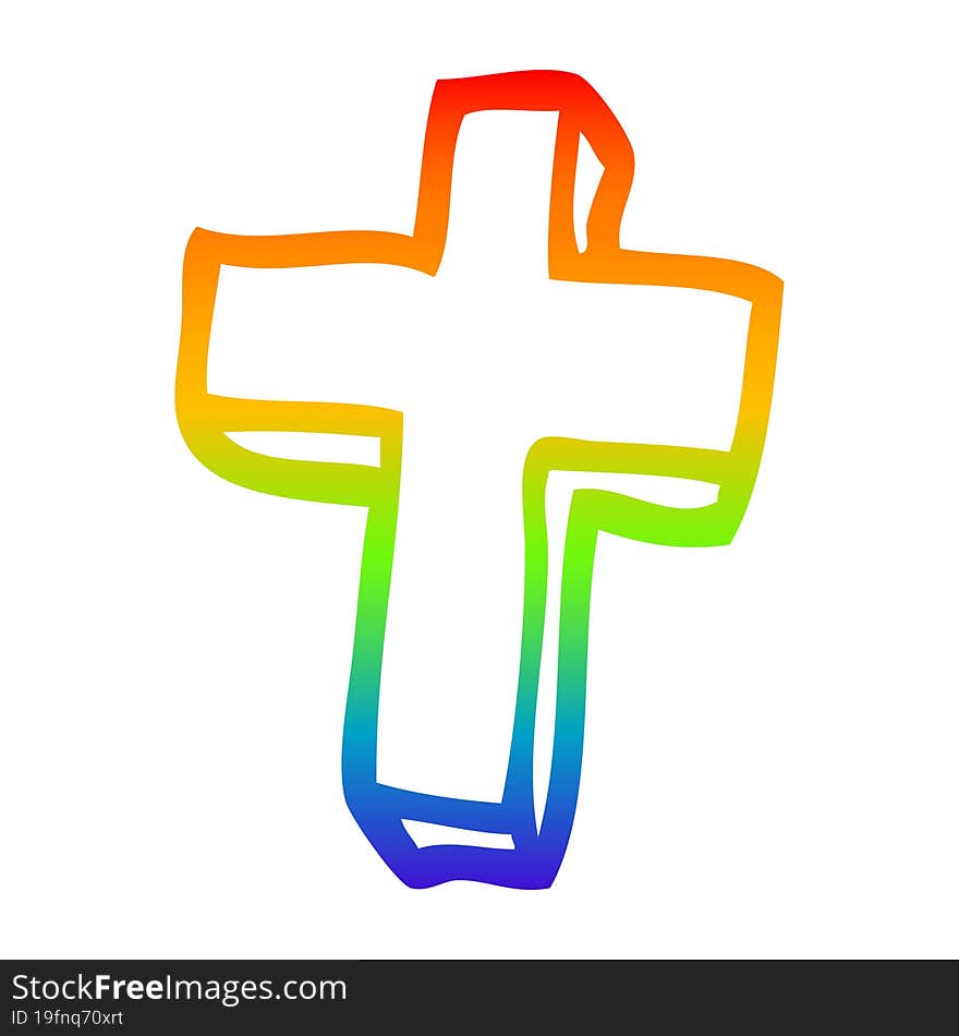 rainbow gradient line drawing cartoon gold cross