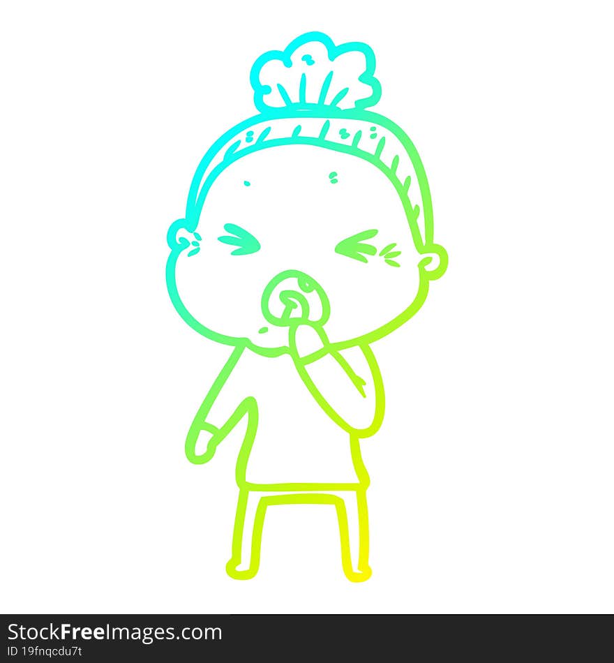 cold gradient line drawing cartoon angry old woman