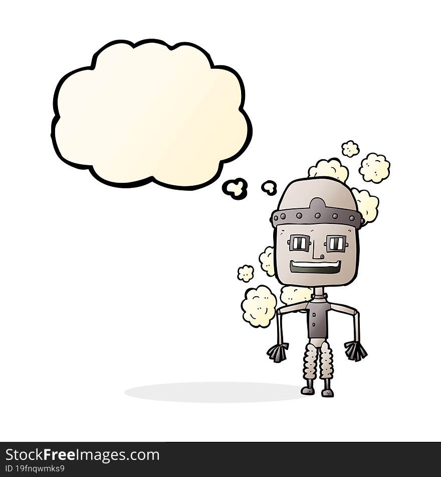 funny cartoon old robot with thought bubble