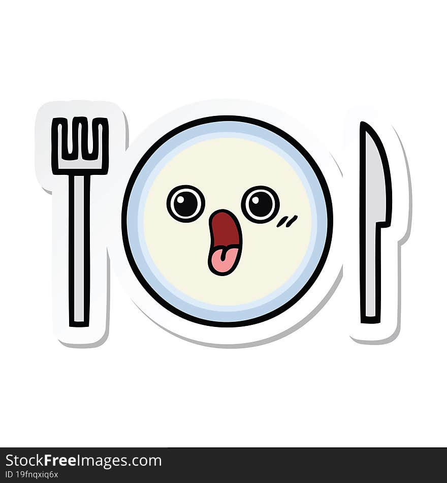 sticker of a cute cartoon dinner plate