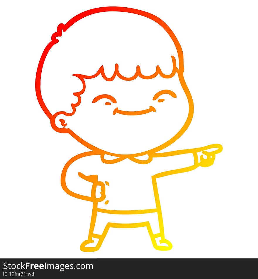 Warm Gradient Line Drawing Cartoon Happy Boy