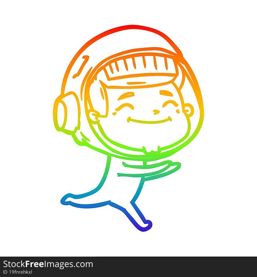 Rainbow Gradient Line Drawing Happy Cartoon Astronaut