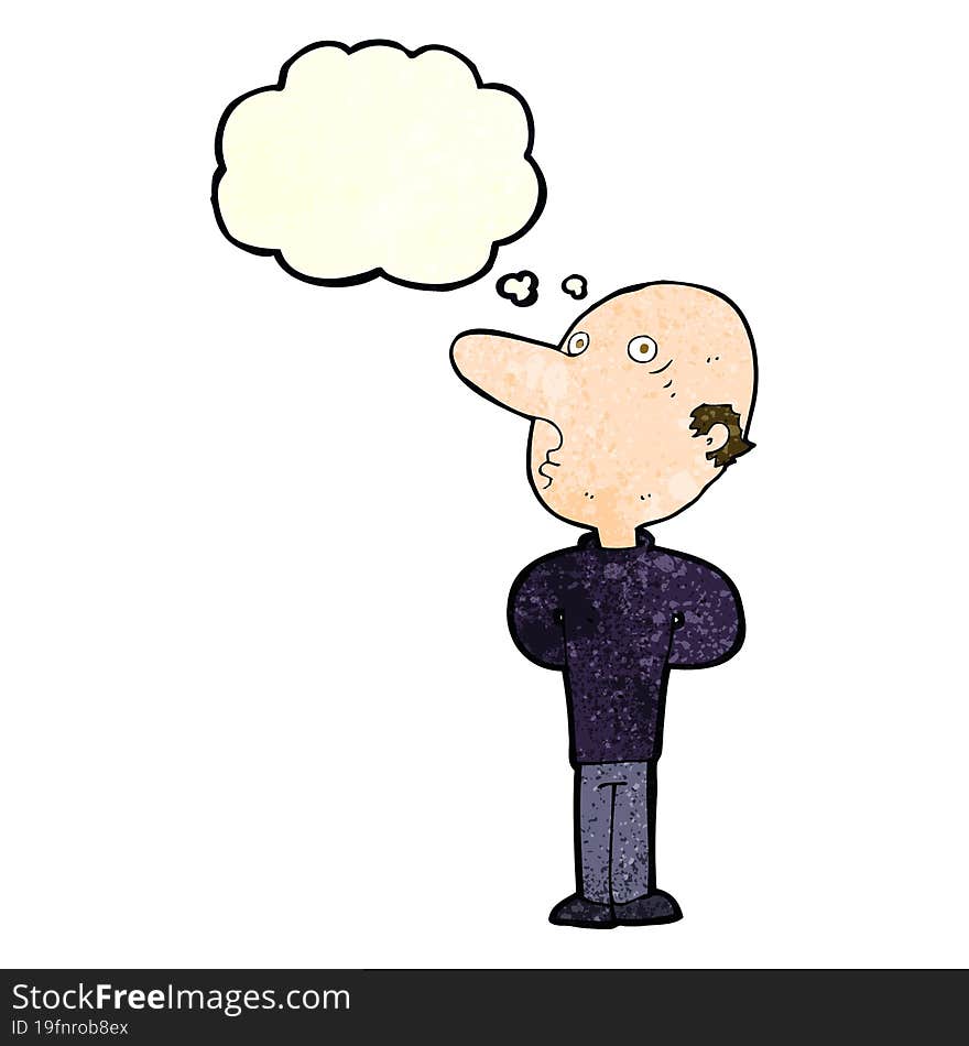 cartoon balding man with thought bubble