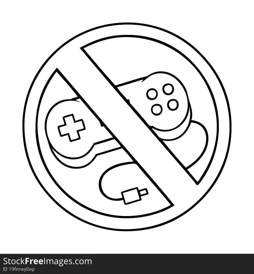 line drawing cartoon no gaming allowed sign