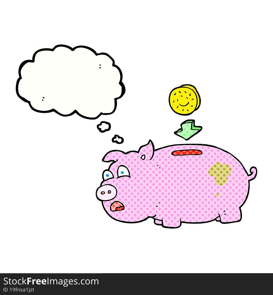 freehand drawn thought bubble cartoon piggy bank