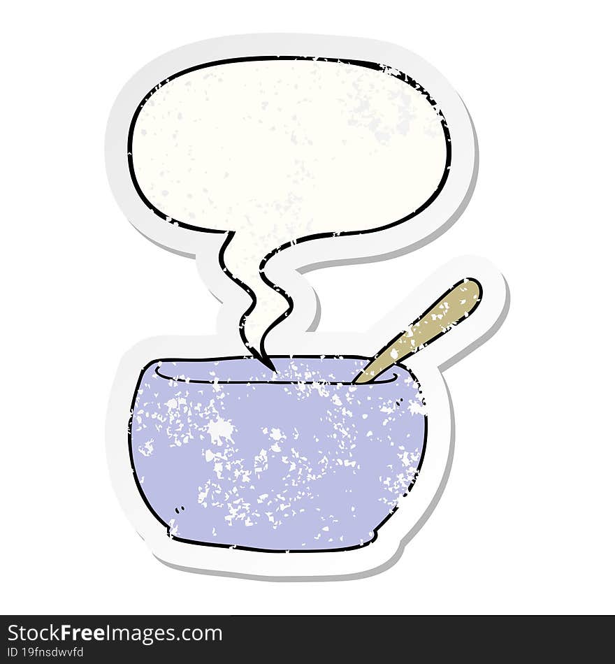 cartoon soup bowl and speech bubble distressed sticker