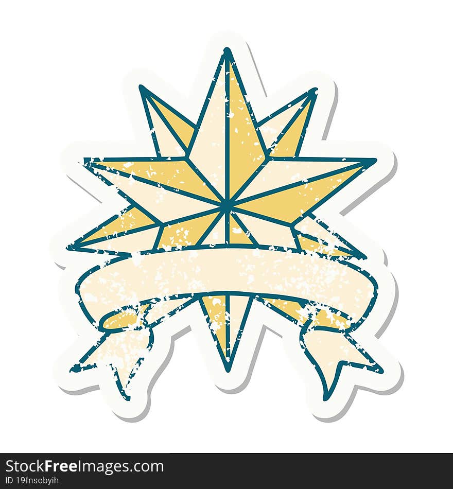 grunge sticker with banner of a star