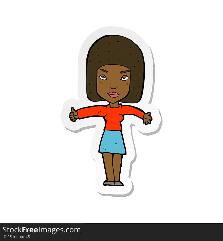 sticker of a cartoon woman giving thumbs up symbol