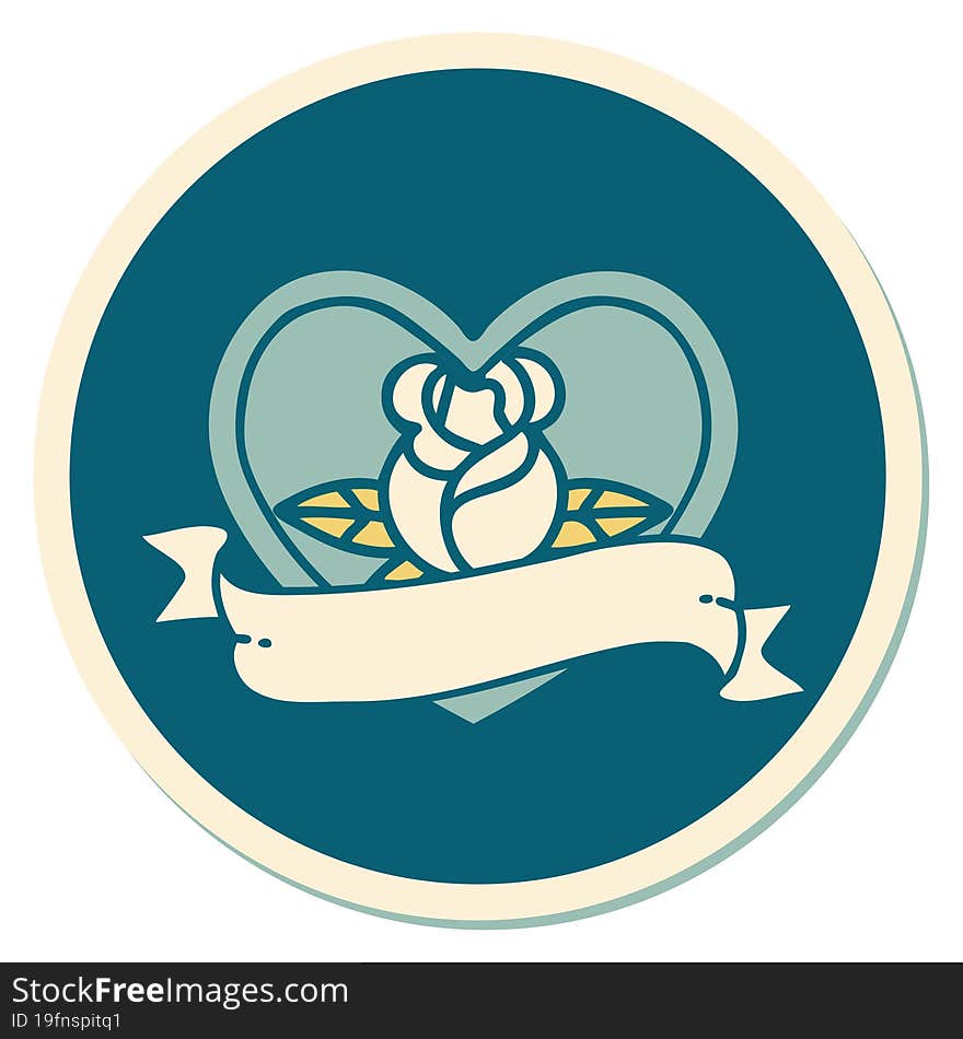 sticker of tattoo in traditional style of a heart rose and banner. sticker of tattoo in traditional style of a heart rose and banner