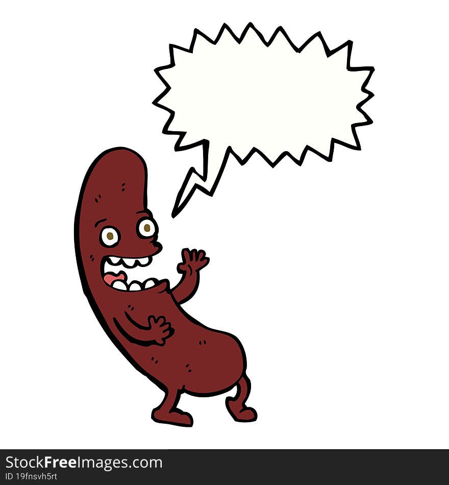 cartoon sausage with speech bubble