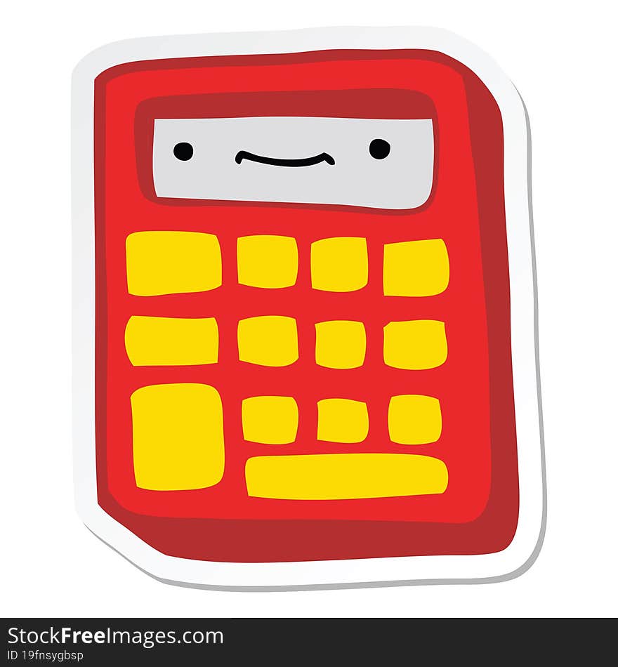 sticker of a cartoon calculator