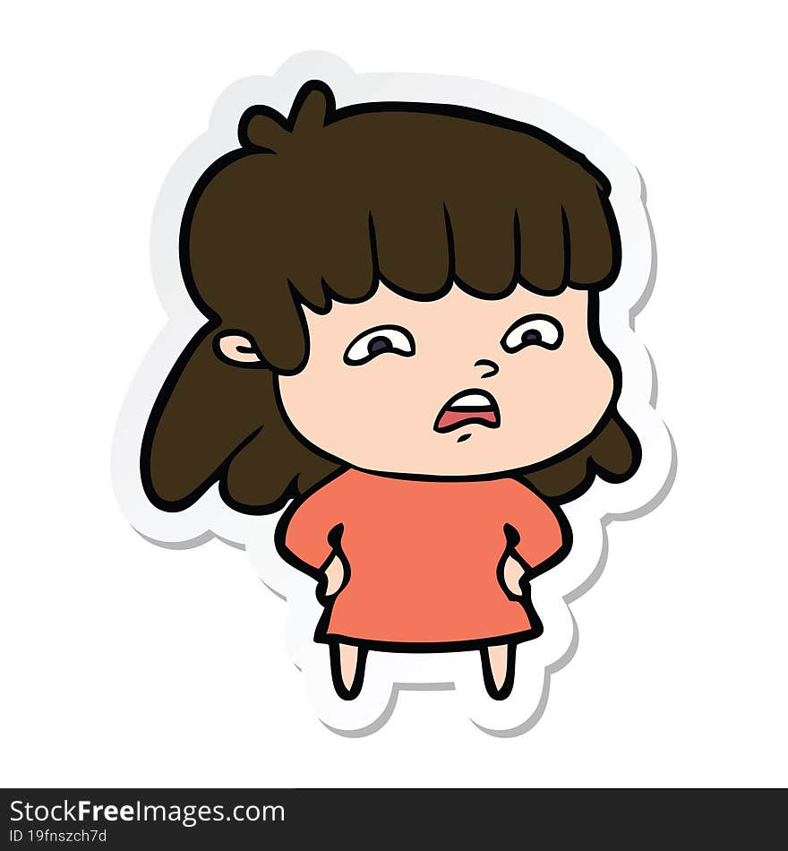 sticker of a cartoon worried woman