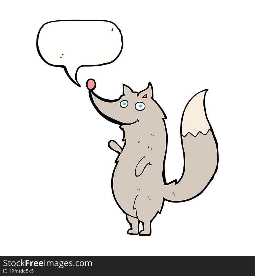 Cartoon Waving Wolf With Speech Bubble