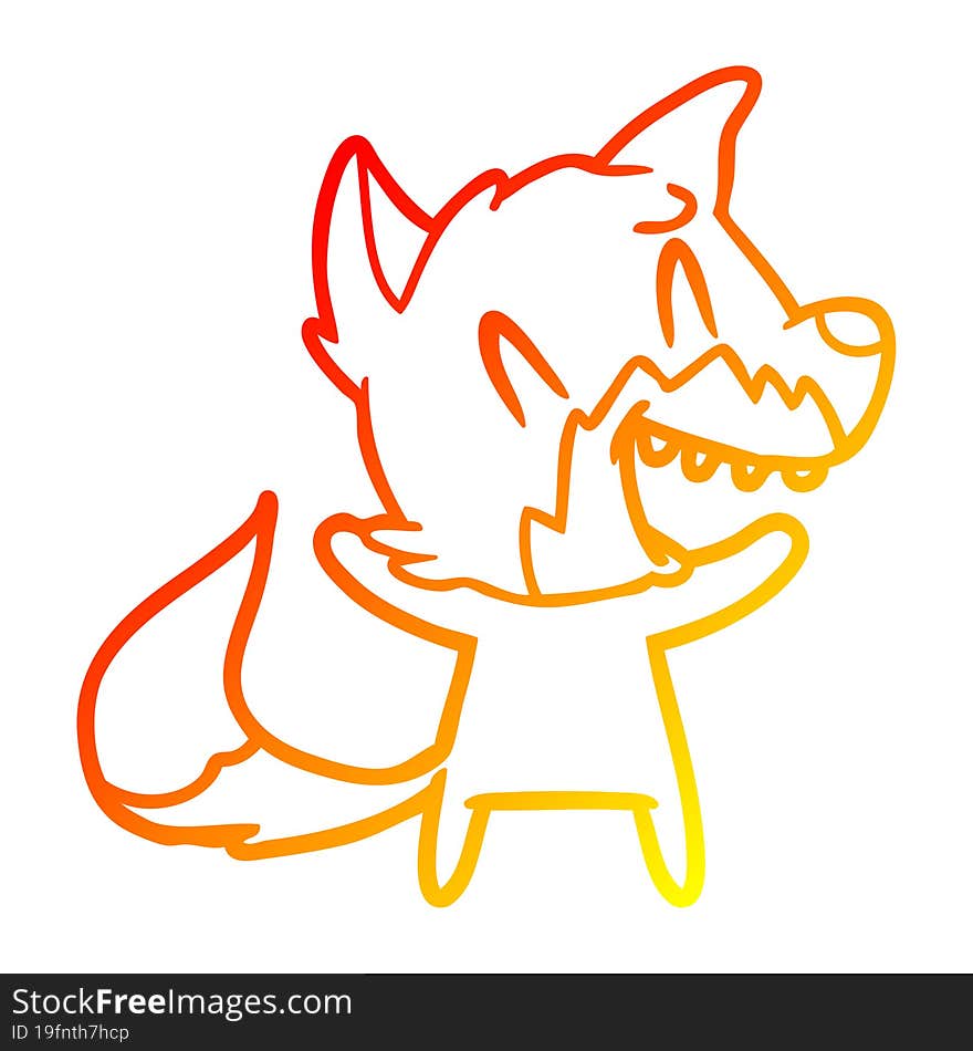 warm gradient line drawing laughing fox cartoon