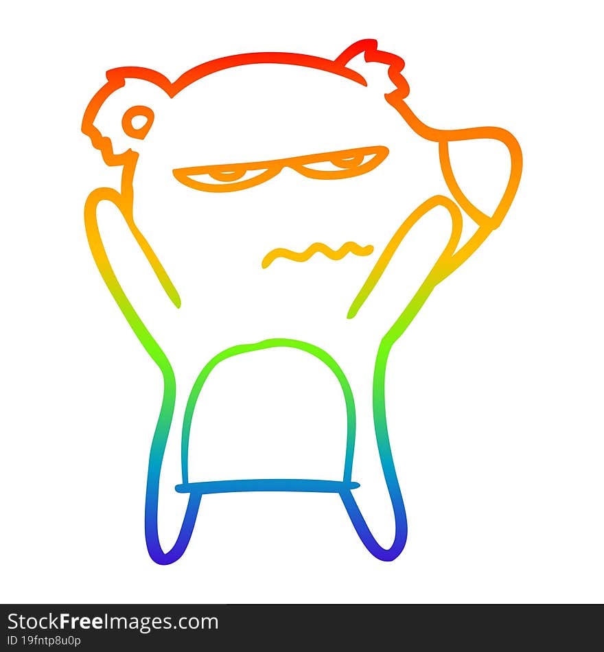 rainbow gradient line drawing of a angry bear cartoon