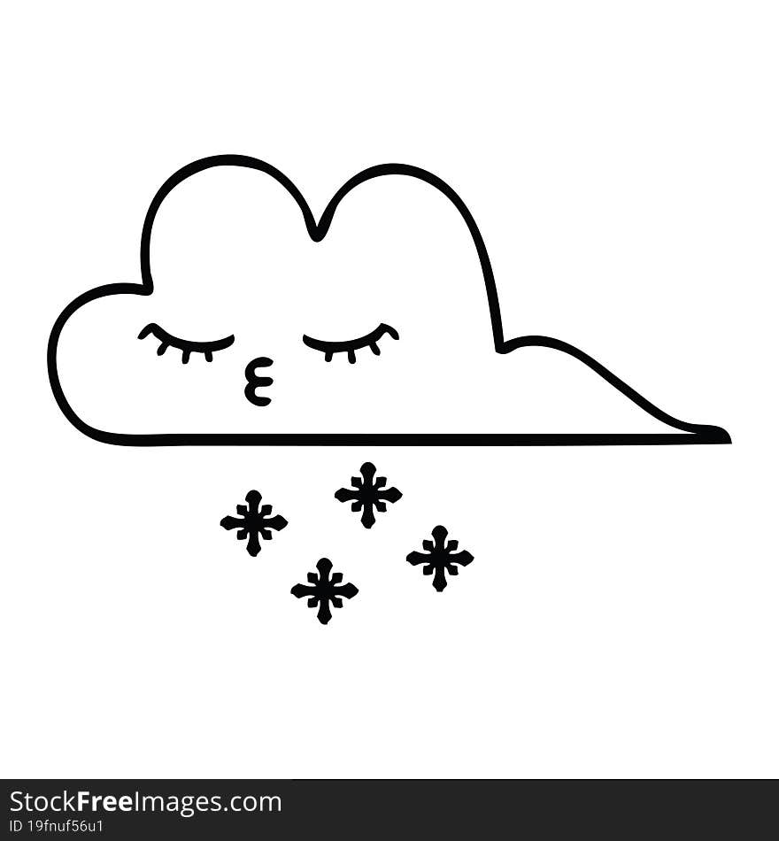 line drawing cartoon of a storm snow cloud