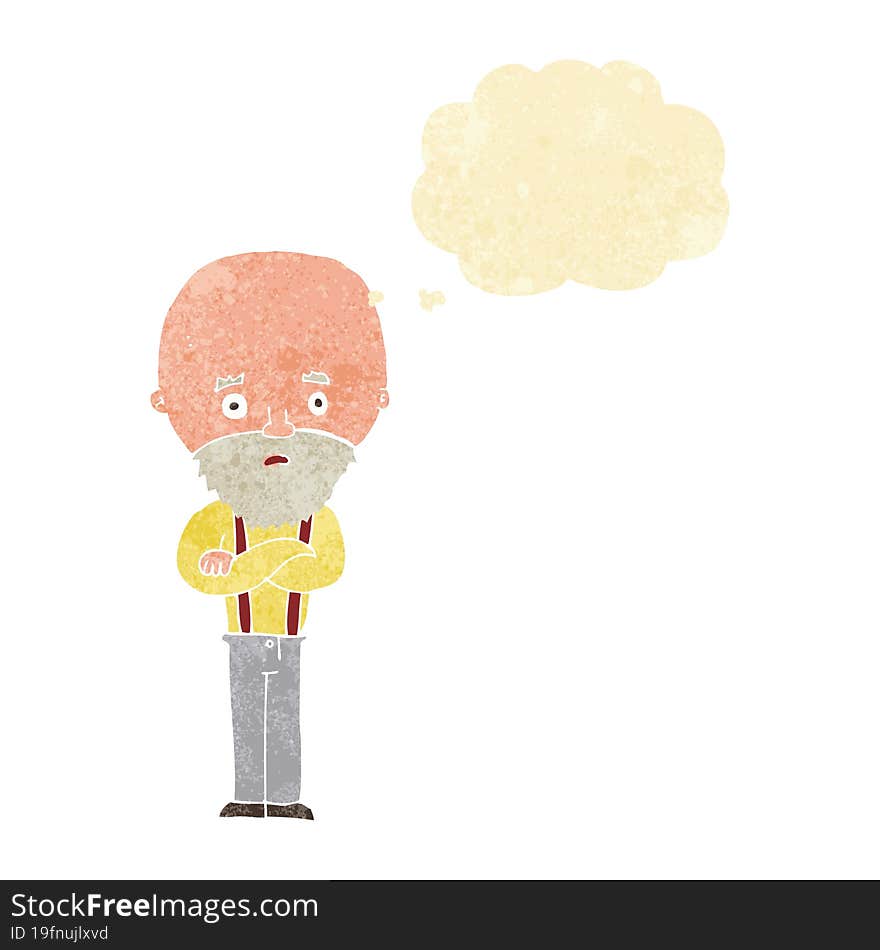 Cartoon Worried Old Man With Thought Bubble