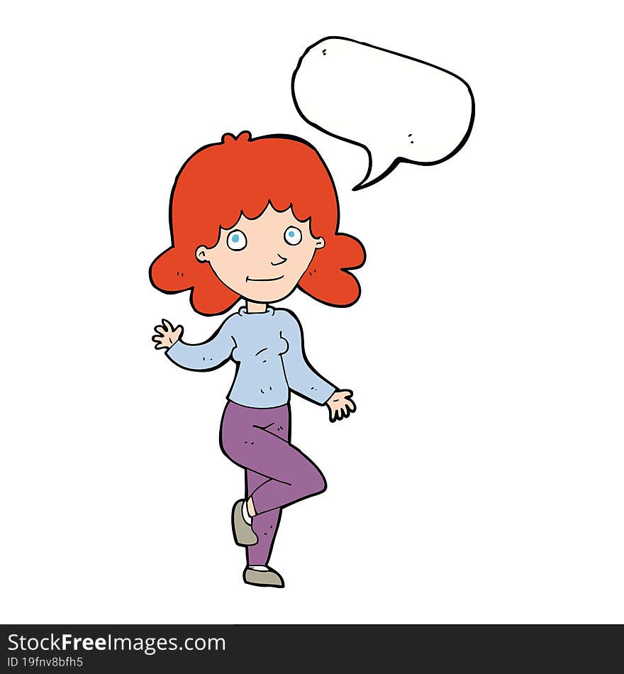 Cartoon Friendly Woman Waving With Speech Bubble