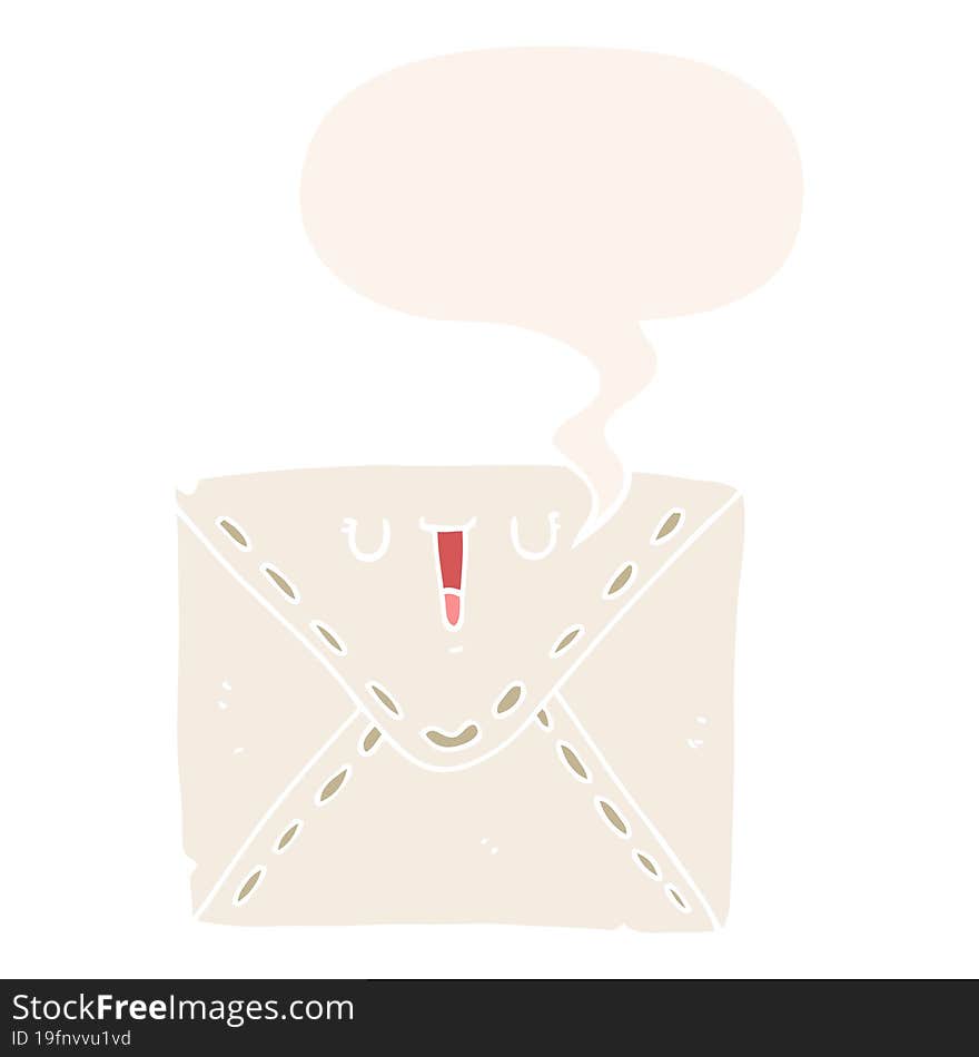 cartoon envelope with speech bubble in retro style