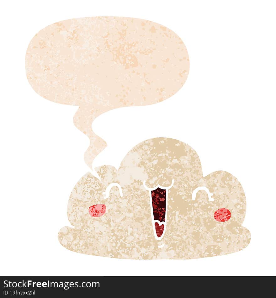 cartoon cloud and speech bubble in retro textured style