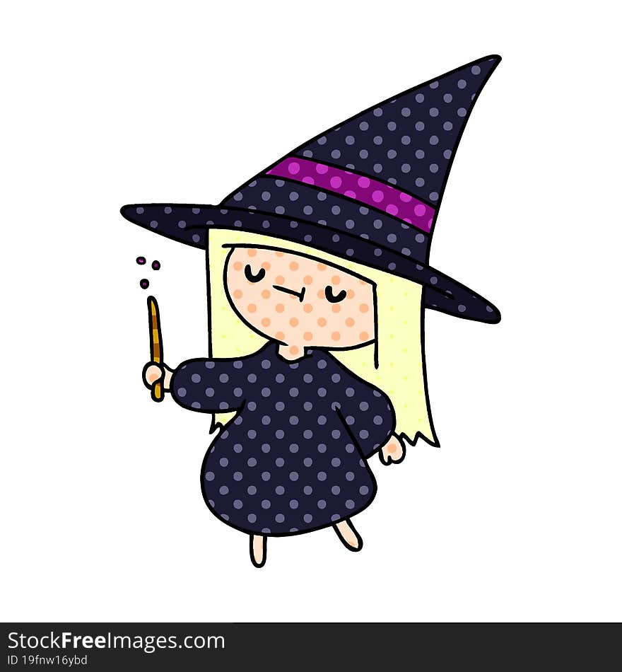 cartoon of a cute kawaii witch girl