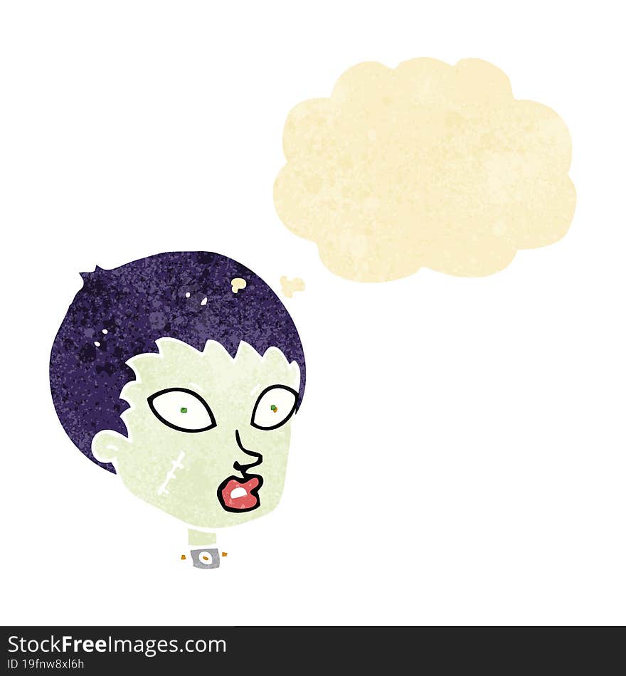 cartoon female zombie head with thought bubble