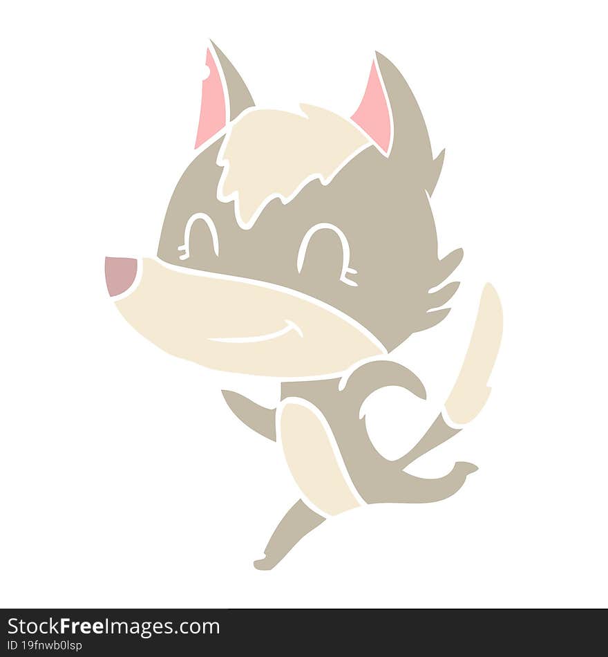 friendly flat color style cartoon wolf running