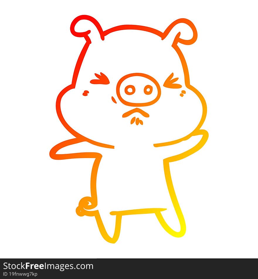 warm gradient line drawing cartoon angry pig