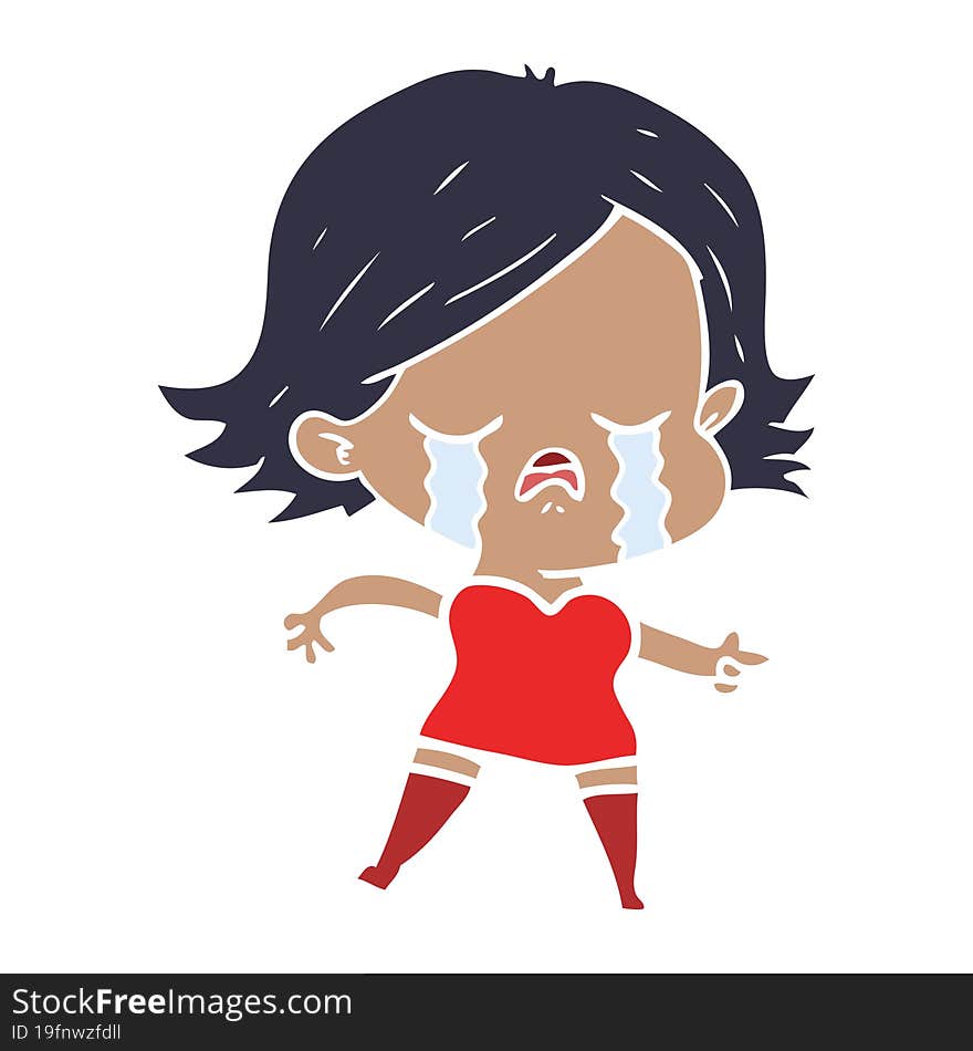 flat color style cartoon girl crying and pointing