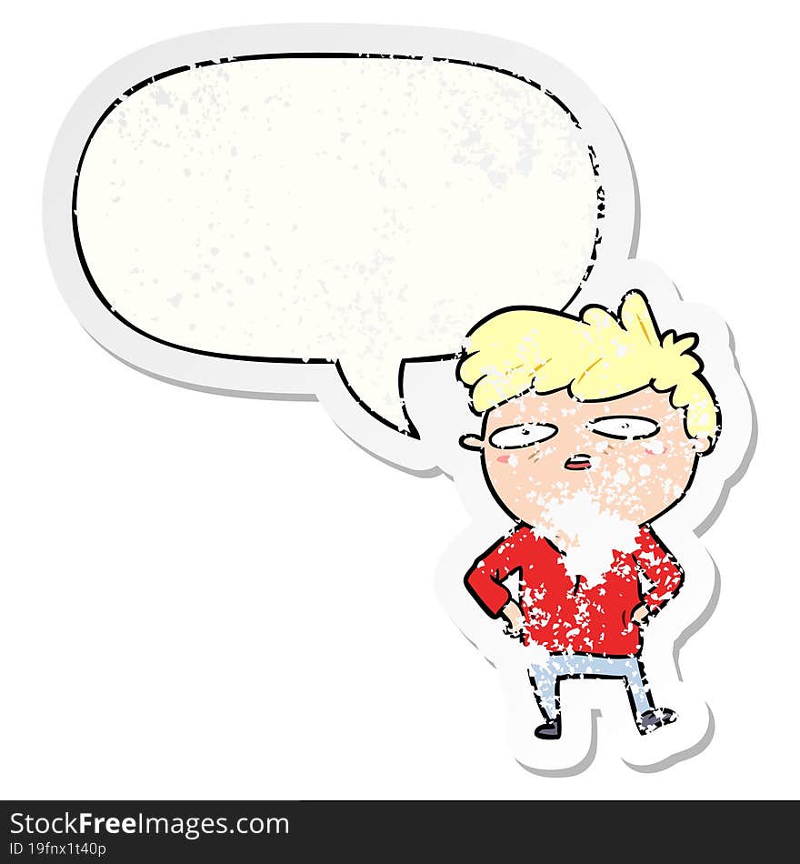 Cartoon Impatient Man And Speech Bubble Distressed Sticker