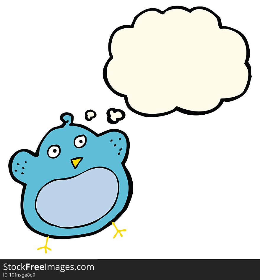 cartoon fat bird with thought bubble