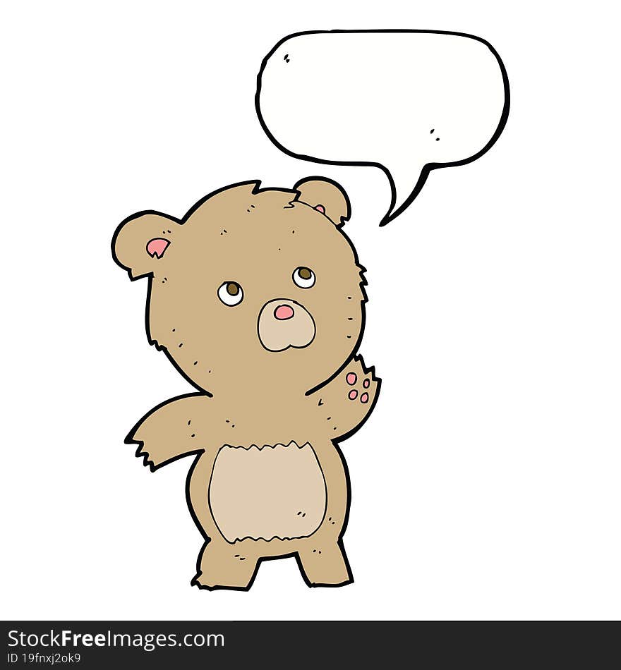 cartoon curious teddy bear with speech bubble