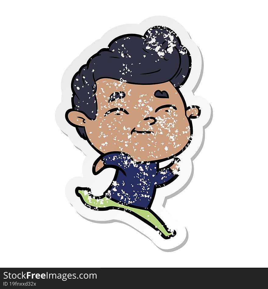 Distressed Sticker Of A Running Cartoon Man