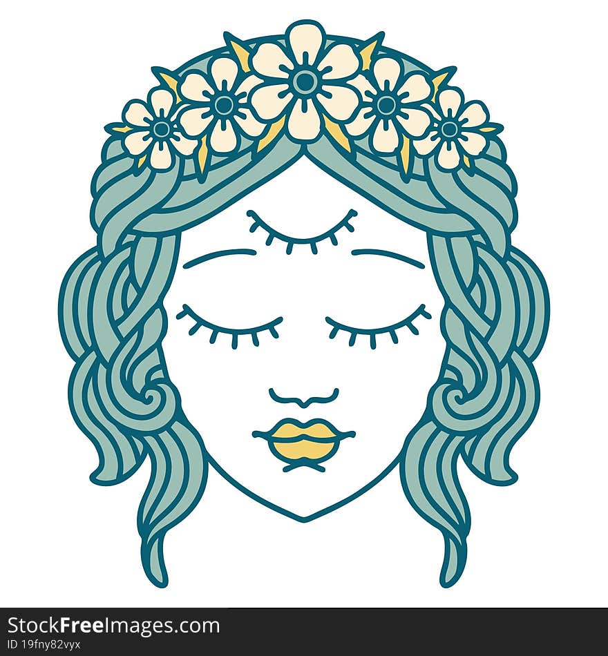 iconic tattoo style image of female face with third eye. iconic tattoo style image of female face with third eye