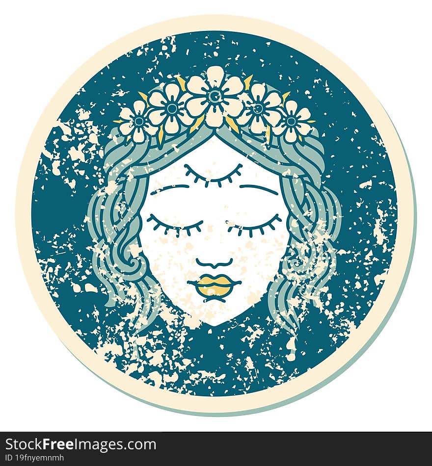 iconic distressed sticker tattoo style image of female face with third eye. iconic distressed sticker tattoo style image of female face with third eye