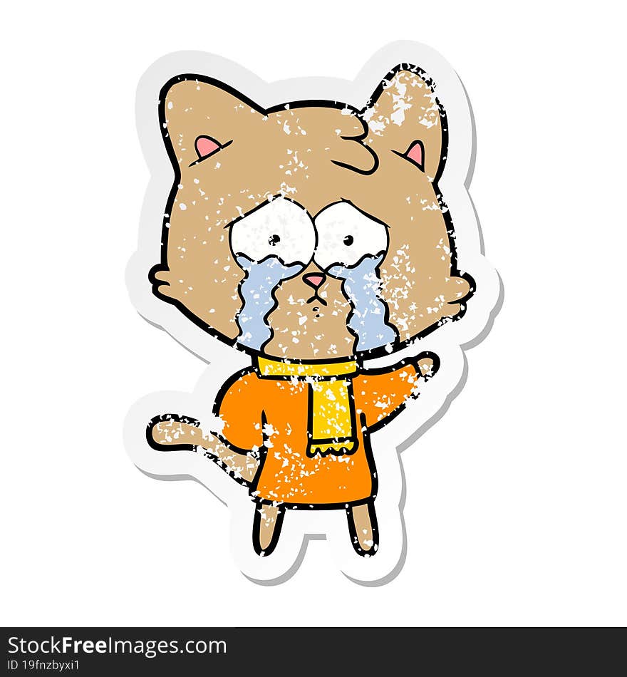 distressed sticker of a cartoon crying cat