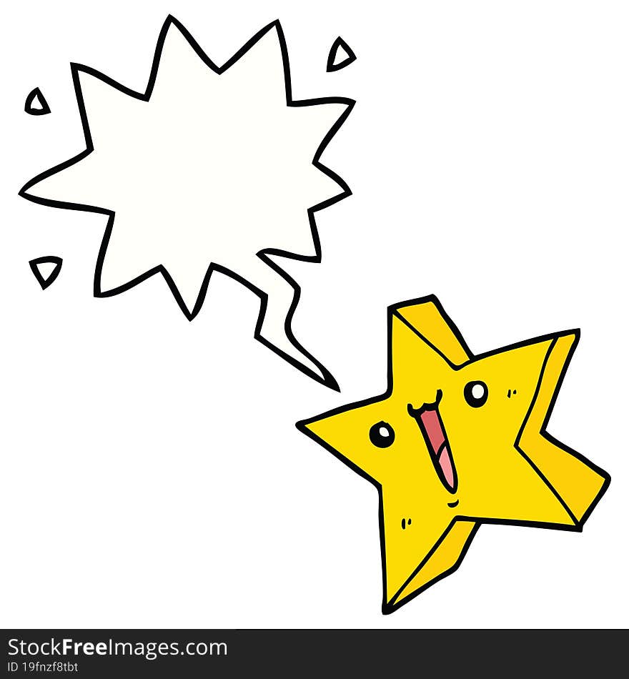 Cartoon Happy Star And Speech Bubble