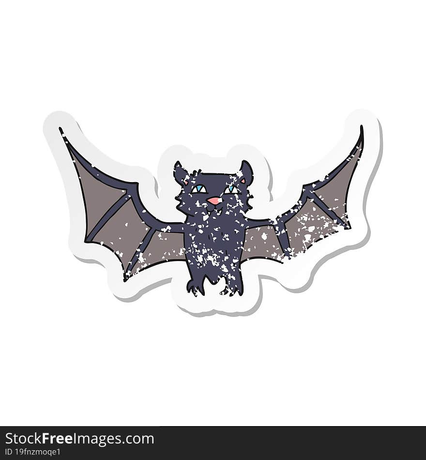 Retro Distressed Sticker Of A Cartoon Halloween Bat